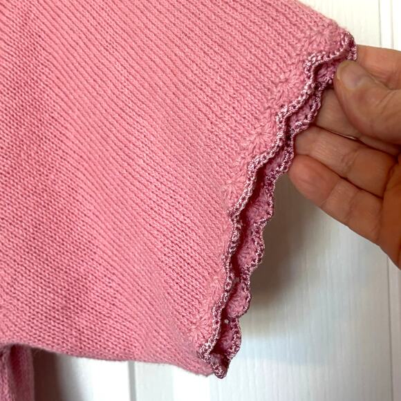 Vintage Studio II Petites Wms 14P Short Sleeve Pink Sweater Embroidered Flowers - Picture 6 of 9